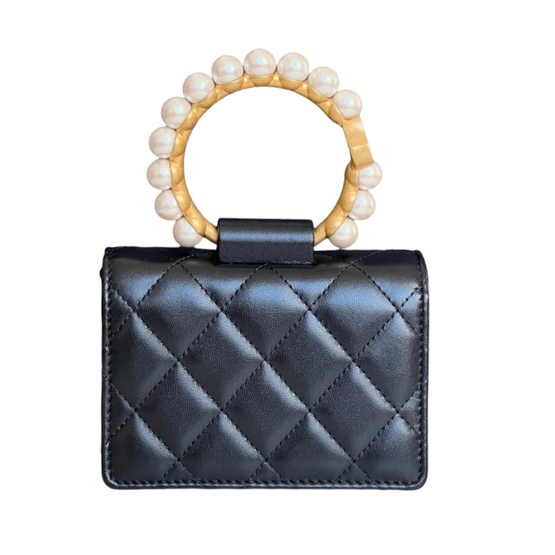 Pearl Bracelet Clutch with Chain Lambskin Black GHW