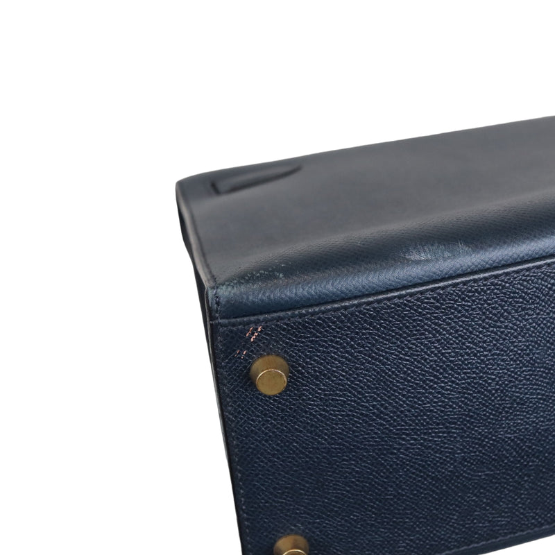 Hermes Kelly 32 Epsom Blue Indigo GHW Stamp X