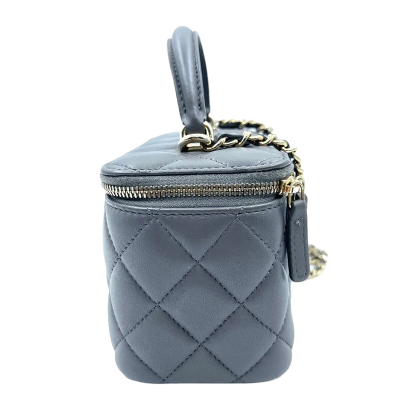 Vanity Rectangular Top Handle Small Lambskin Grey GHW