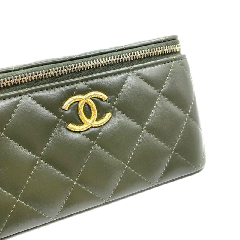 Lambskin Quilted Vanity Case Green GHW