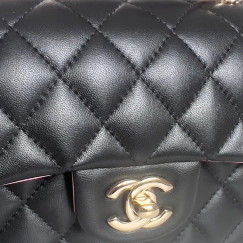 Bi-Color Mini Top Handle Rectangular Flap Lambskin Black Lilac GHW