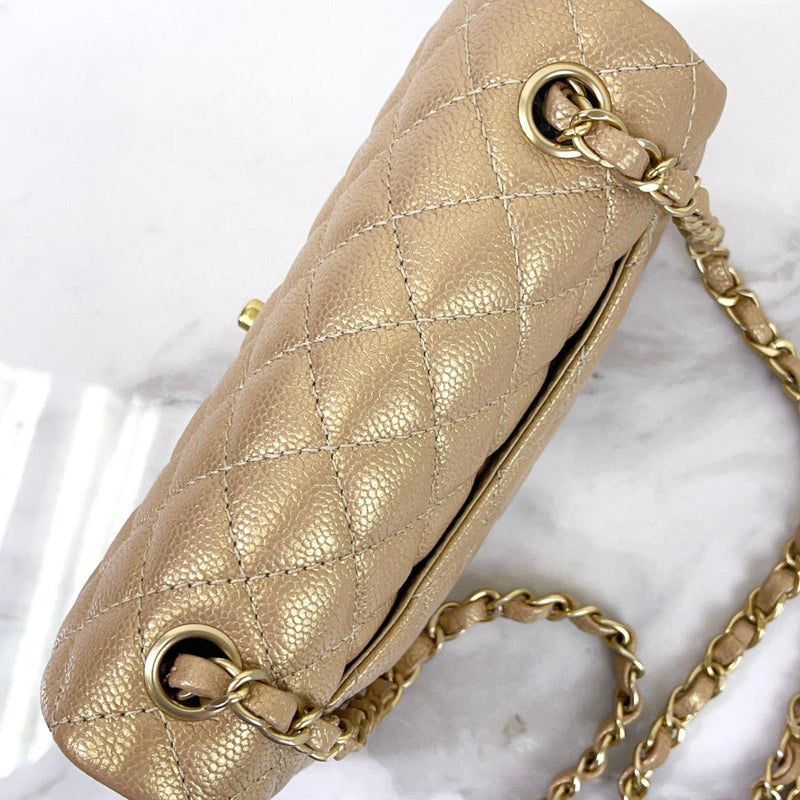 Chanel - Mini Rectangular Classic Flap Bag - Gold Caviar