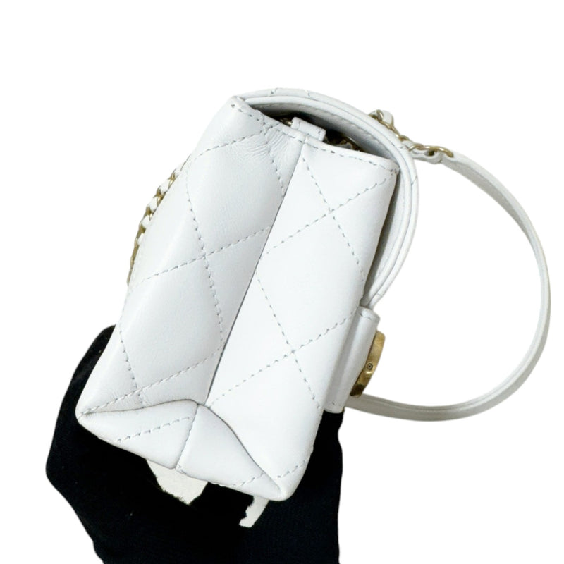 Enchained Flap Small Calfskin Quilted White GHW