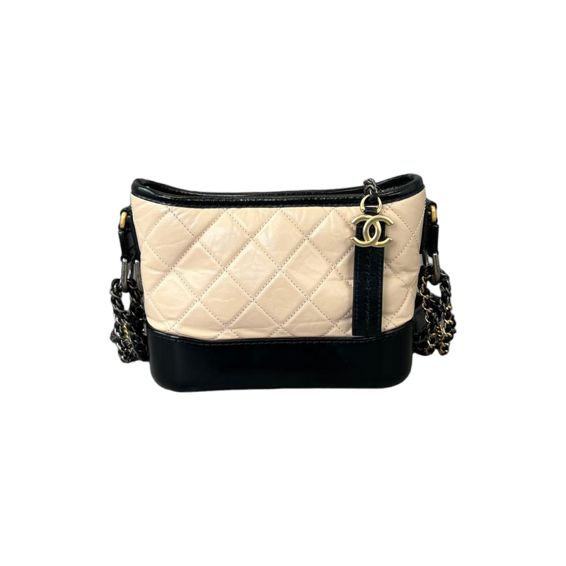 Chanel Beige/Black Quilted Leather Small Gabrielle Hobo Bag