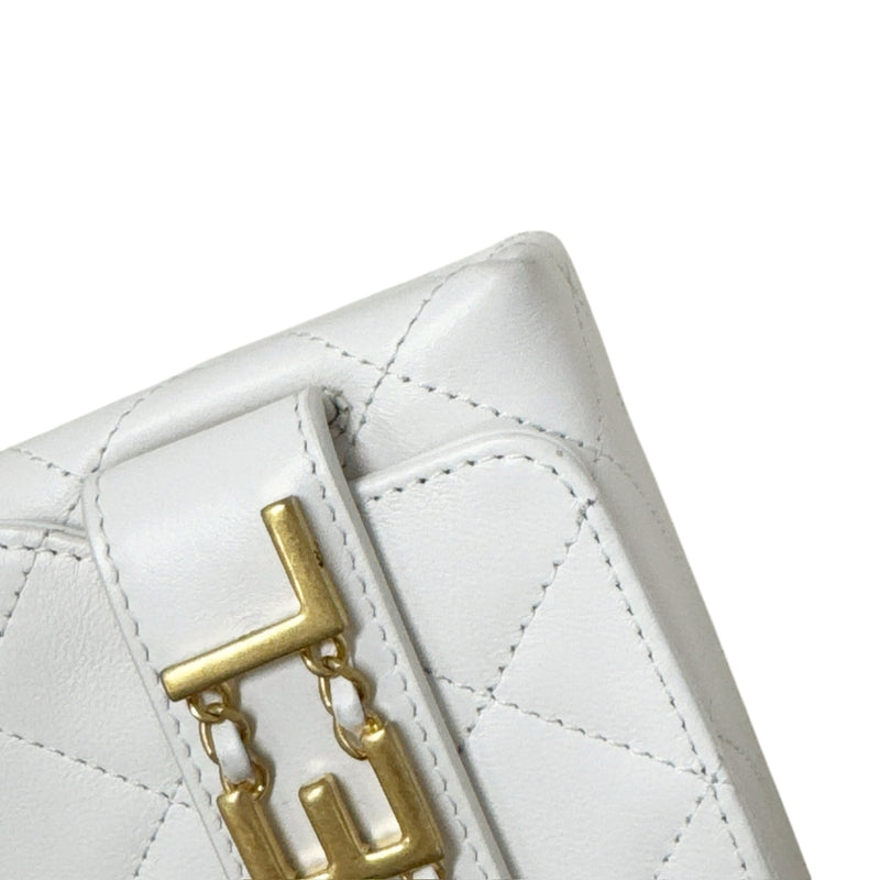 Enchained Flap Small Calfskin Quilted White GHW