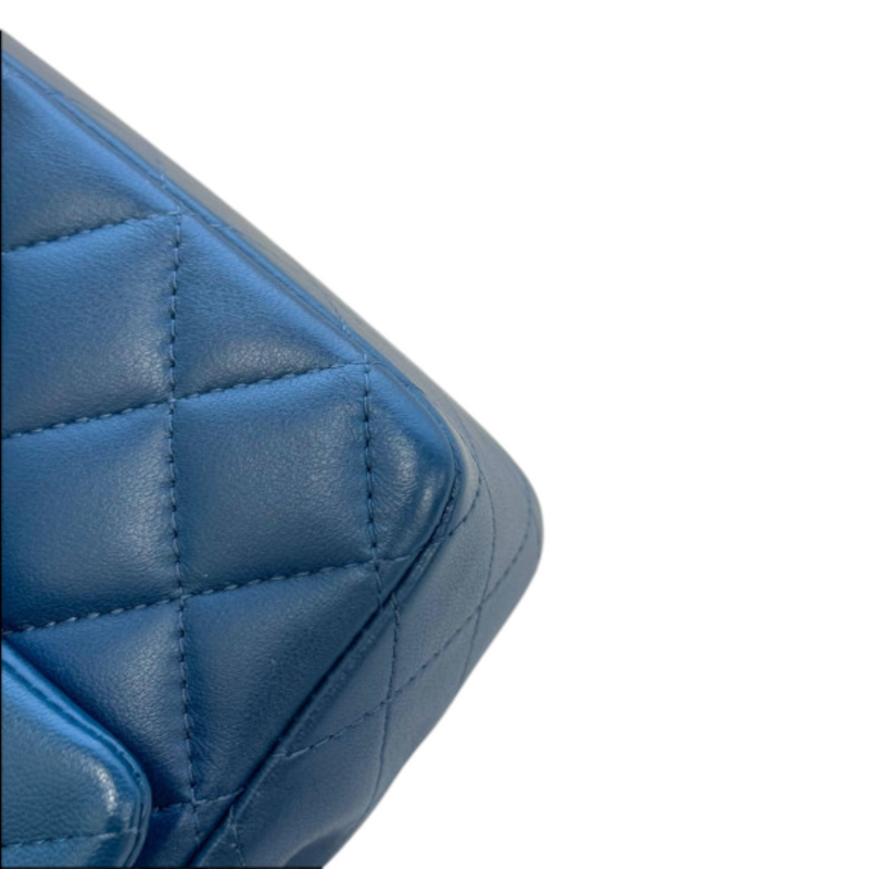 Rectangular Flap Mini Lambskin Quilted Blue SHW