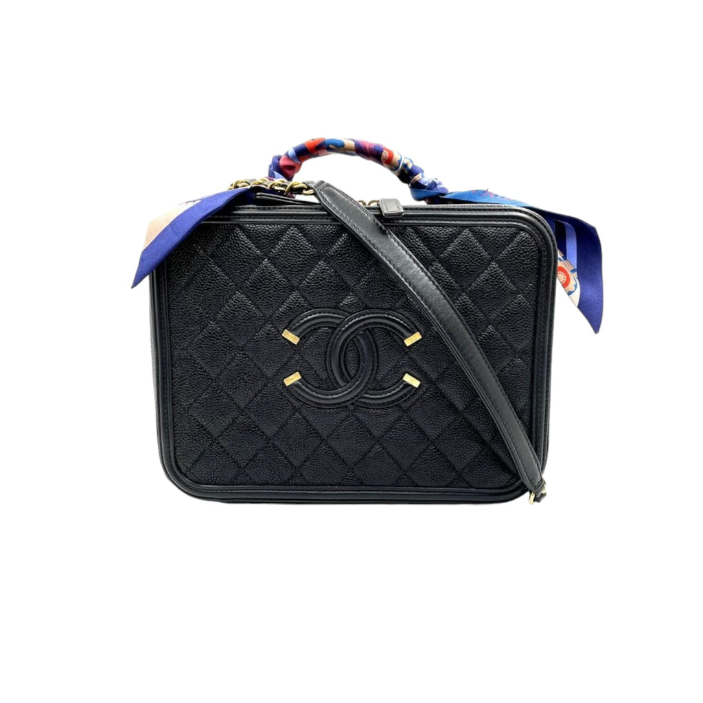 CC Filigree Vanity Case Medium With Hermes Twilly Caviar Black GHW