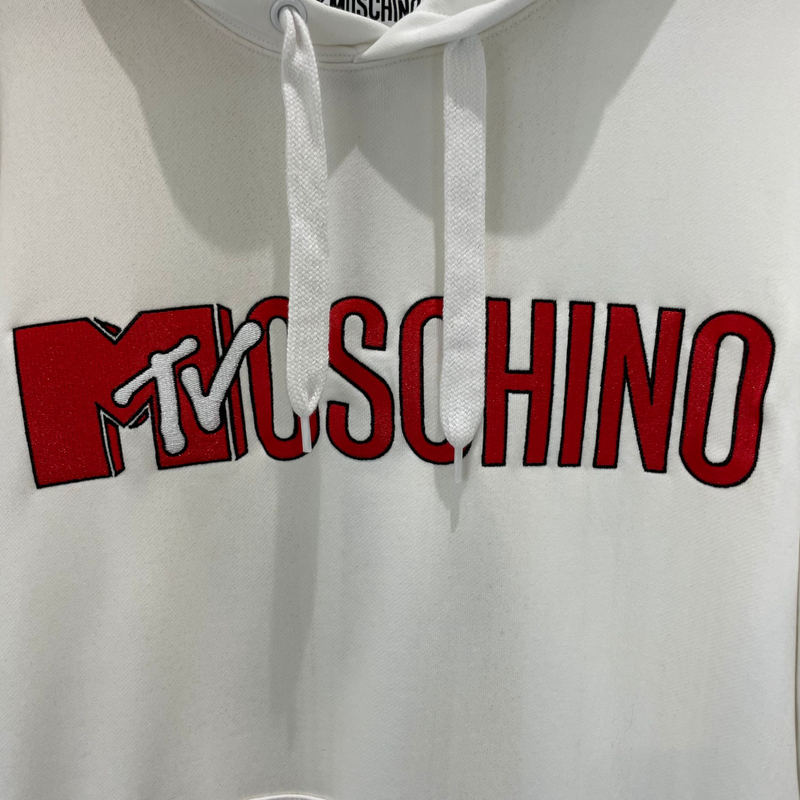 Moschino H&M X MTV White Logo Hooded Sweatshirt Size Medium