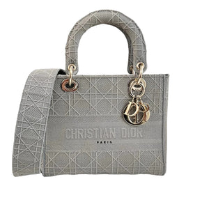 Lady D-Lite Medium Canvas Embroidered Cannage Grey GHW