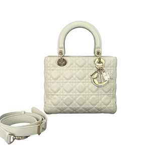 Cannage Lady Dior Medium White GHW