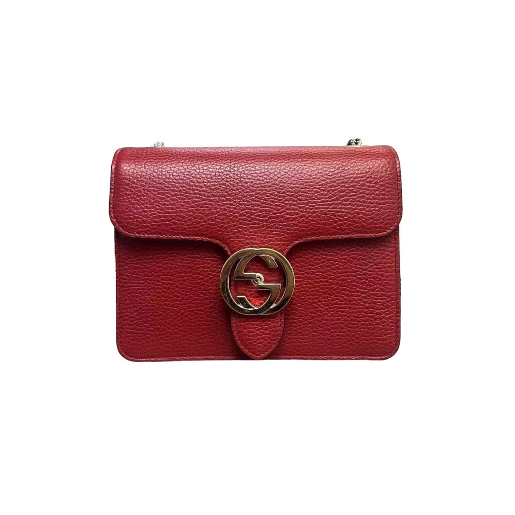 Small Interlocking GG Calfskin Red GHW