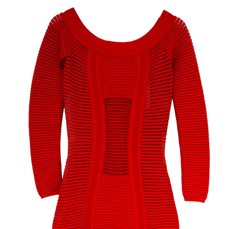 Off The Shoulder Ribbed Knit Midi Dress Red Size 40