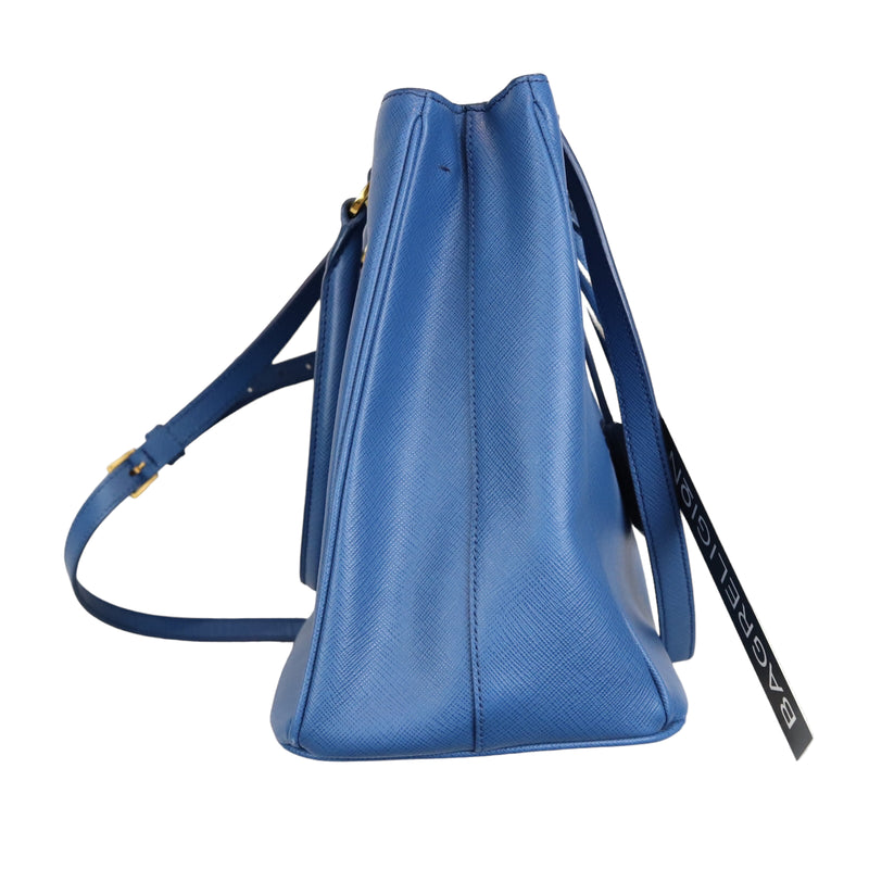 Saffiano Lux Galleria Double Zip Tote Blue GHW