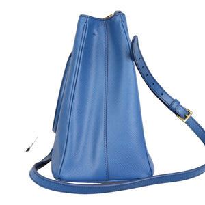 Saffiano Lux Galleria Double Zip Tote Blue GHW