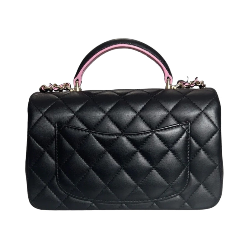 Bi-Color Mini Top Handle Rectangular Flap Lambskin Black Lilac GHW