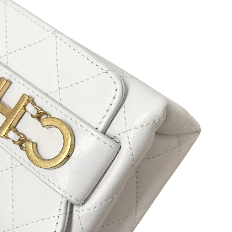 Enchained Flap Small Calfskin Quilted White GHW