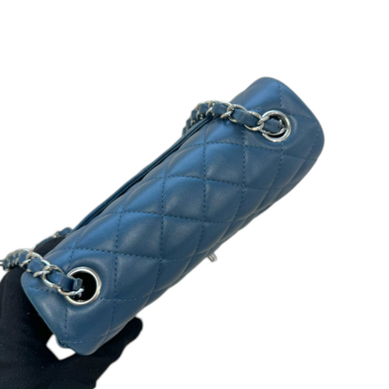Rectangular Flap Mini Lambskin Quilted Blue SHW