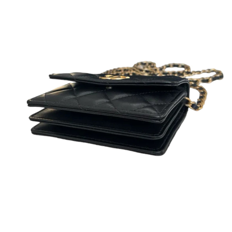 Pearl Bracelet Clutch with Chain Lambskin Black GHW