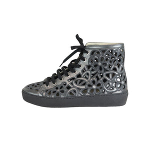 Hollow Out Flower Sneakers Leather Black Size 37