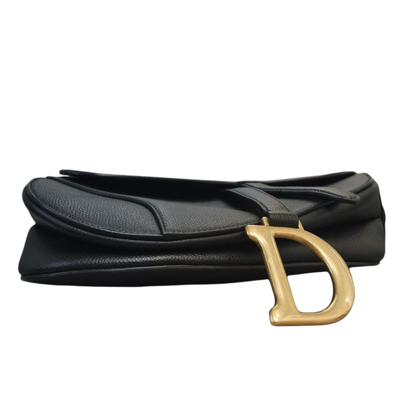 Saddle Bag Small Grained Calfskin Black GHW