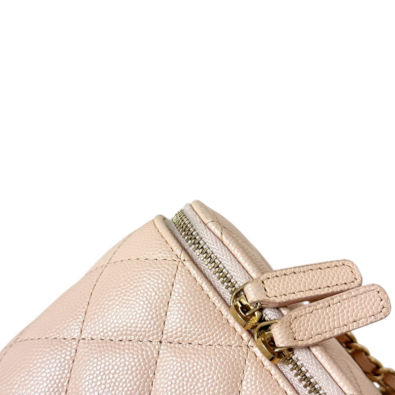 Vanity Case With Chain Small Caviar Quilted Light Beige LGHW