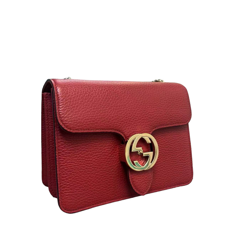 Small Interlocking GG Calfskin Red GHW