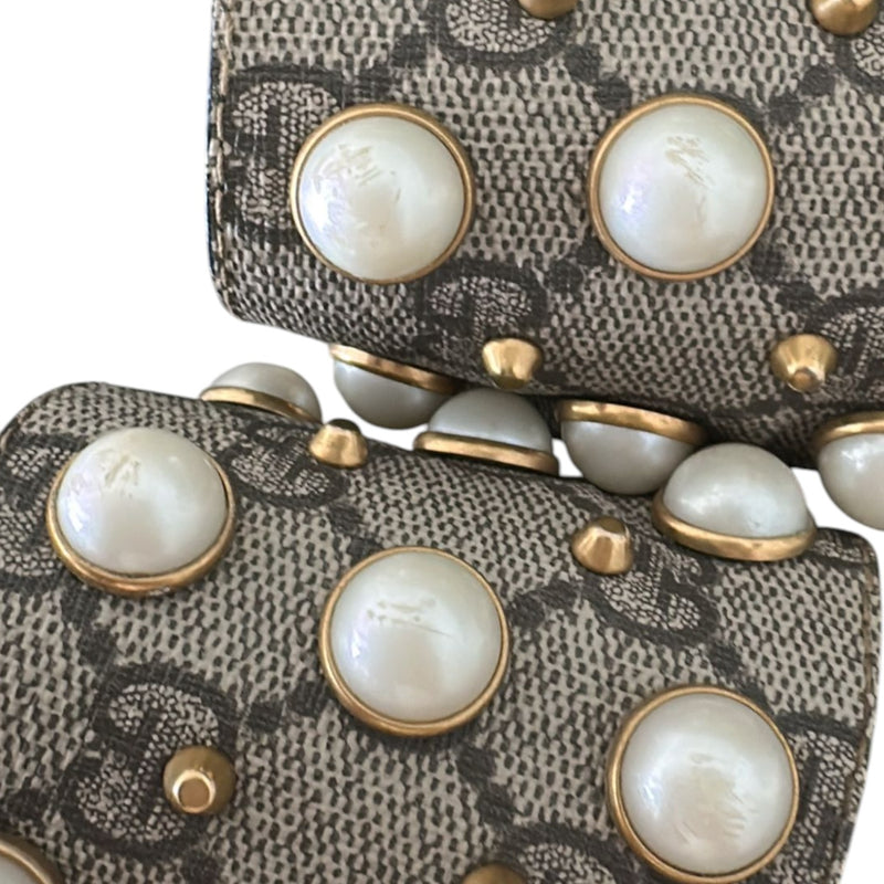 Pearls Slide Sandals GG Supreme Monogram Beige Size 37