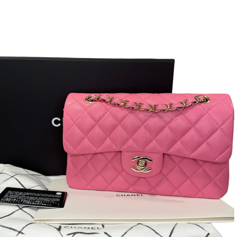 Classic Double Flap Small Caviar Quilted Pink SHW