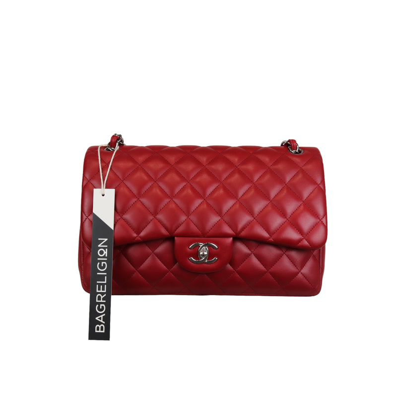 Double Flap Jumbo Lambskin Red SHW