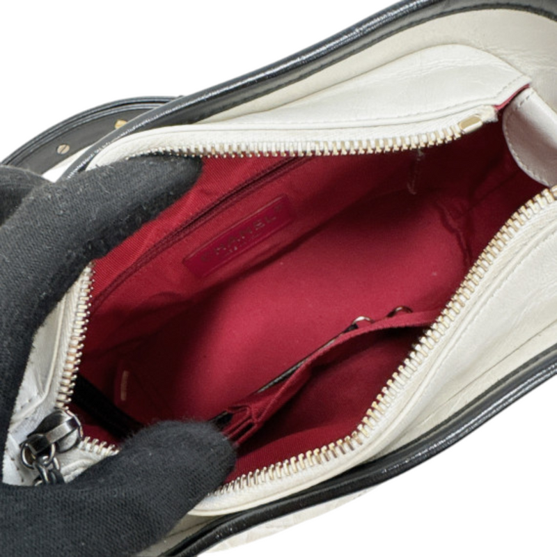 Gabrielle Hobo Small Calfskin Quilted Black White MHW