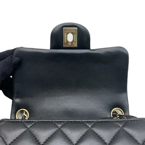 Square Flap Mini Lambskin Quilted Black LGHW
