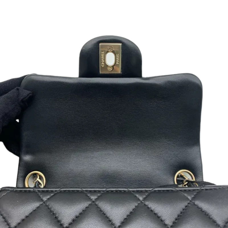 Square Flap Mini Lambskin Quilted Black LGHW