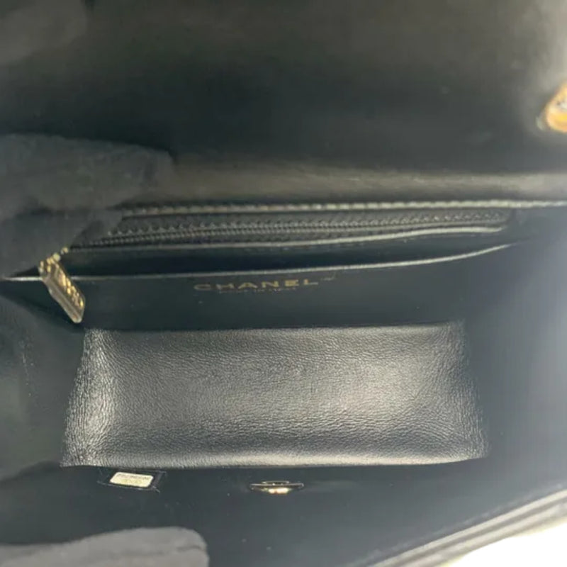Square Flap Mini Lambskin Quilted Black LGHW
