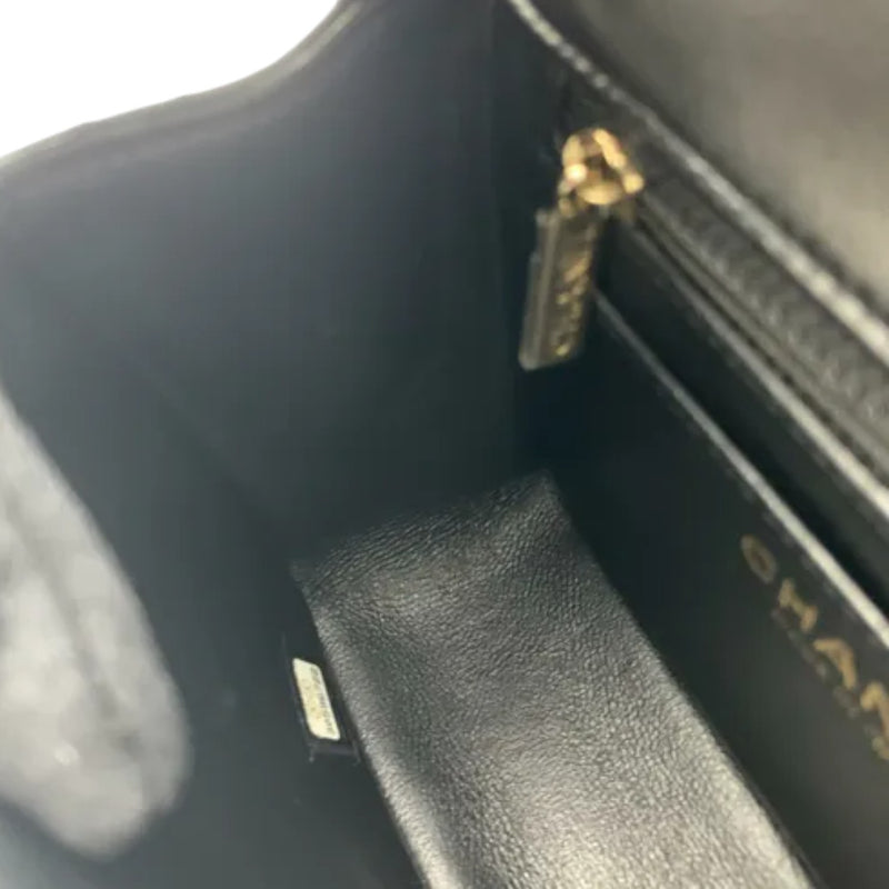Square Flap Mini Lambskin Quilted Black LGHW