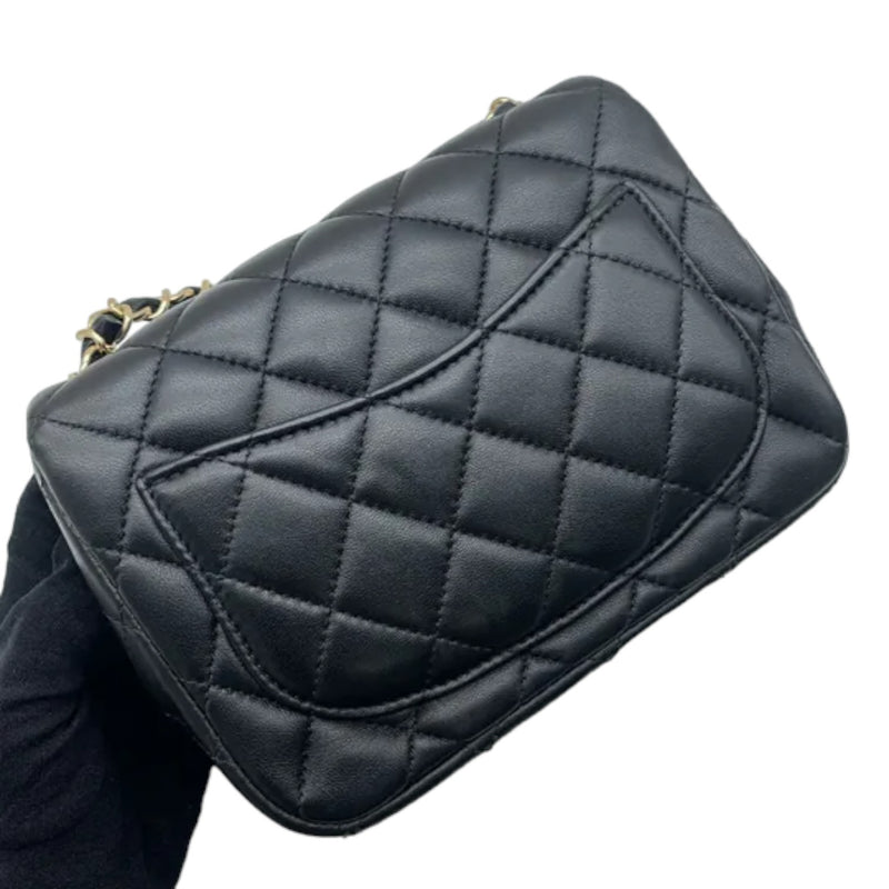Square Flap Mini Lambskin Quilted Black LGHW