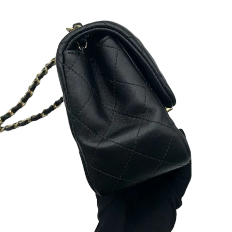 Square Flap Mini Lambskin Quilted Black LGHW