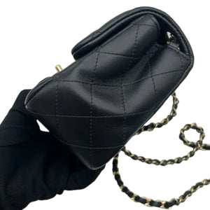 Square Flap Mini Lambskin Quilted Black LGHW