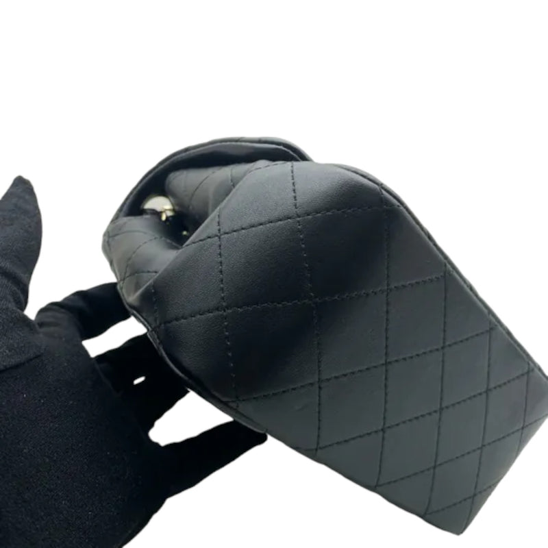 Square Flap Mini Lambskin Quilted Black LGHW