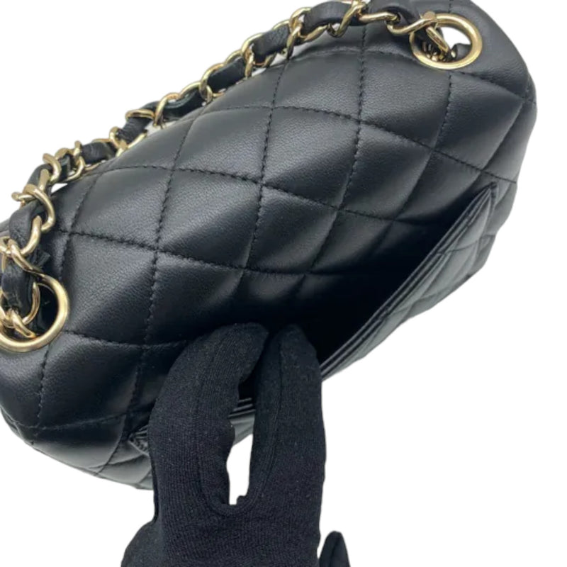 Square Flap Mini Lambskin Quilted Black LGHW