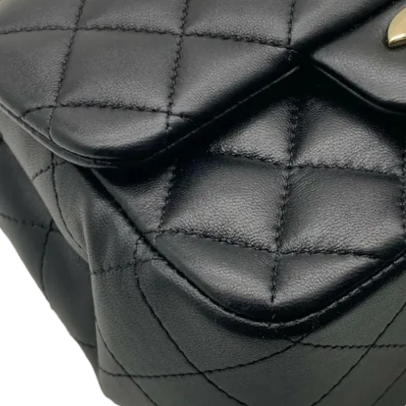Square Flap Mini Lambskin Quilted Black LGHW