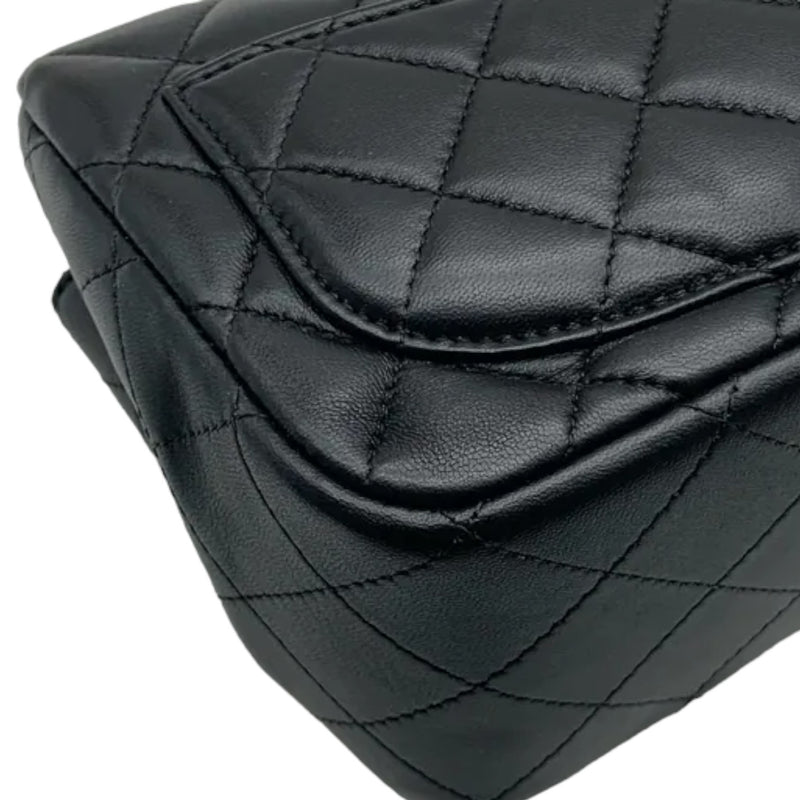Square Flap Mini Lambskin Quilted Black LGHW