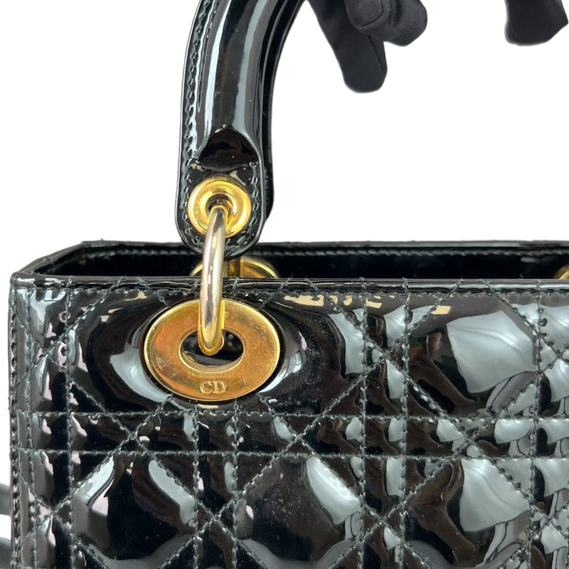 Lady Dior Medium Patent Black GHW