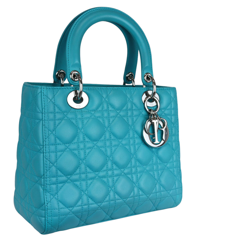 Medium Lady Dior Cannage Aqua Blue SHW