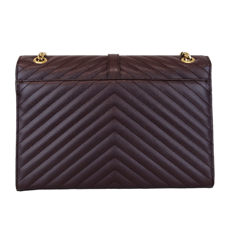 Envelope Large Flap Chevron Quilted Burgundy GHW