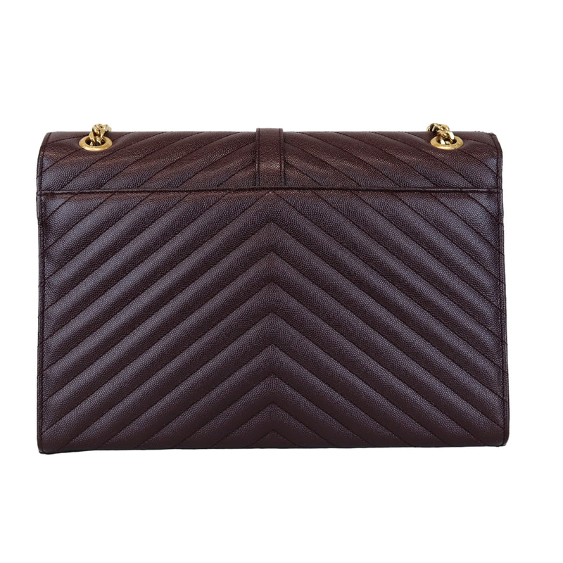 Envelope Large Flap Chevron Quilted Burgundy GHW