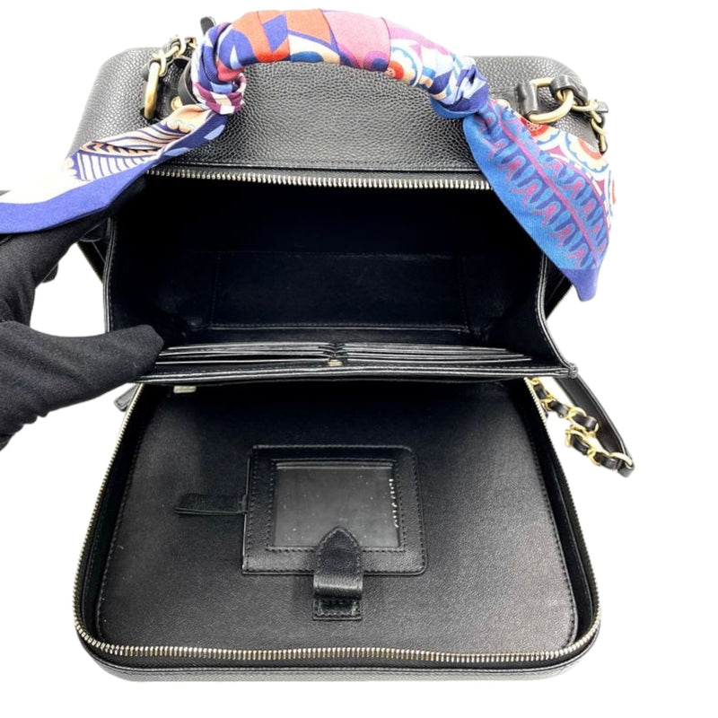CC Filigree Vanity Case Medium With Hermes Twilly Caviar Black GHW