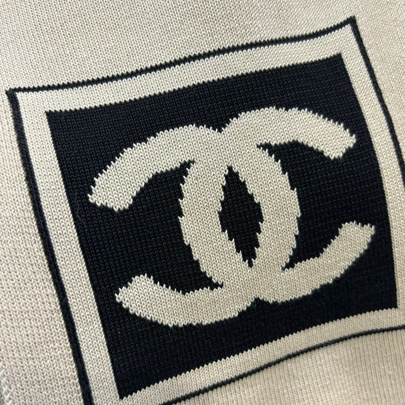 Tan Knit CC Logo Cotton Scarf Ivory