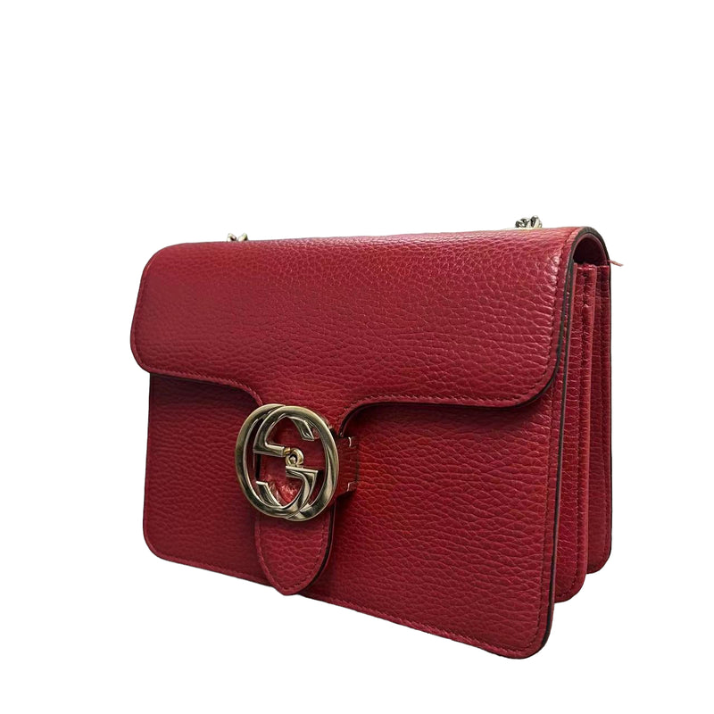 Small Interlocking GG Calfskin Red GHW