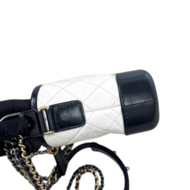 Gabrielle Hobo Small Calfskin Quilted Black White MHW