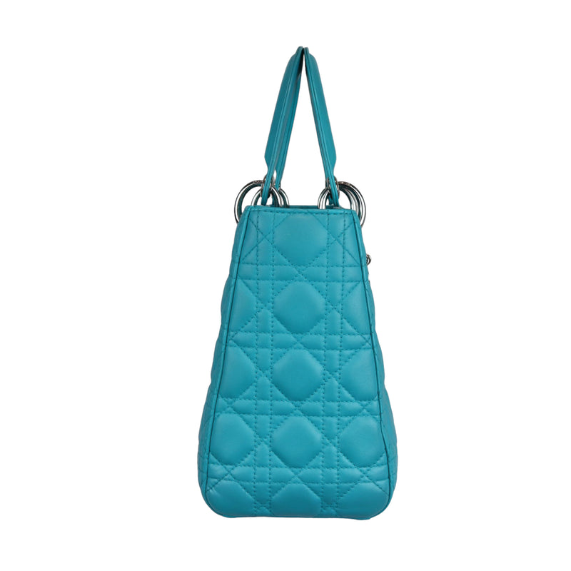 Medium Lady Dior Cannage Aqua Blue SHW